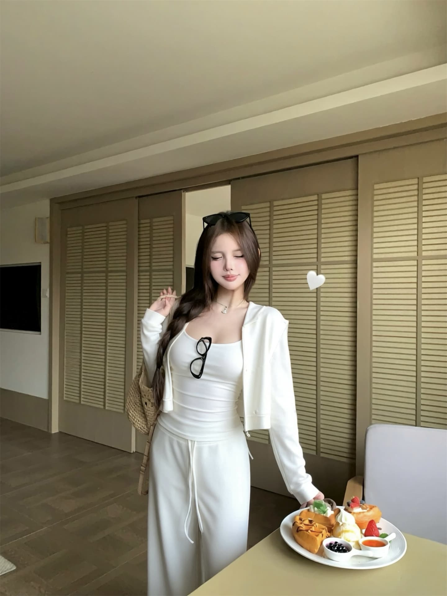 실사 이른 가을 모달 면 4 가지 색상 후드 티 스웨터 여성 가을 캐미솔 캐주얼 바지 만 가져 가라. 세트 그룹 상세 이미지 41