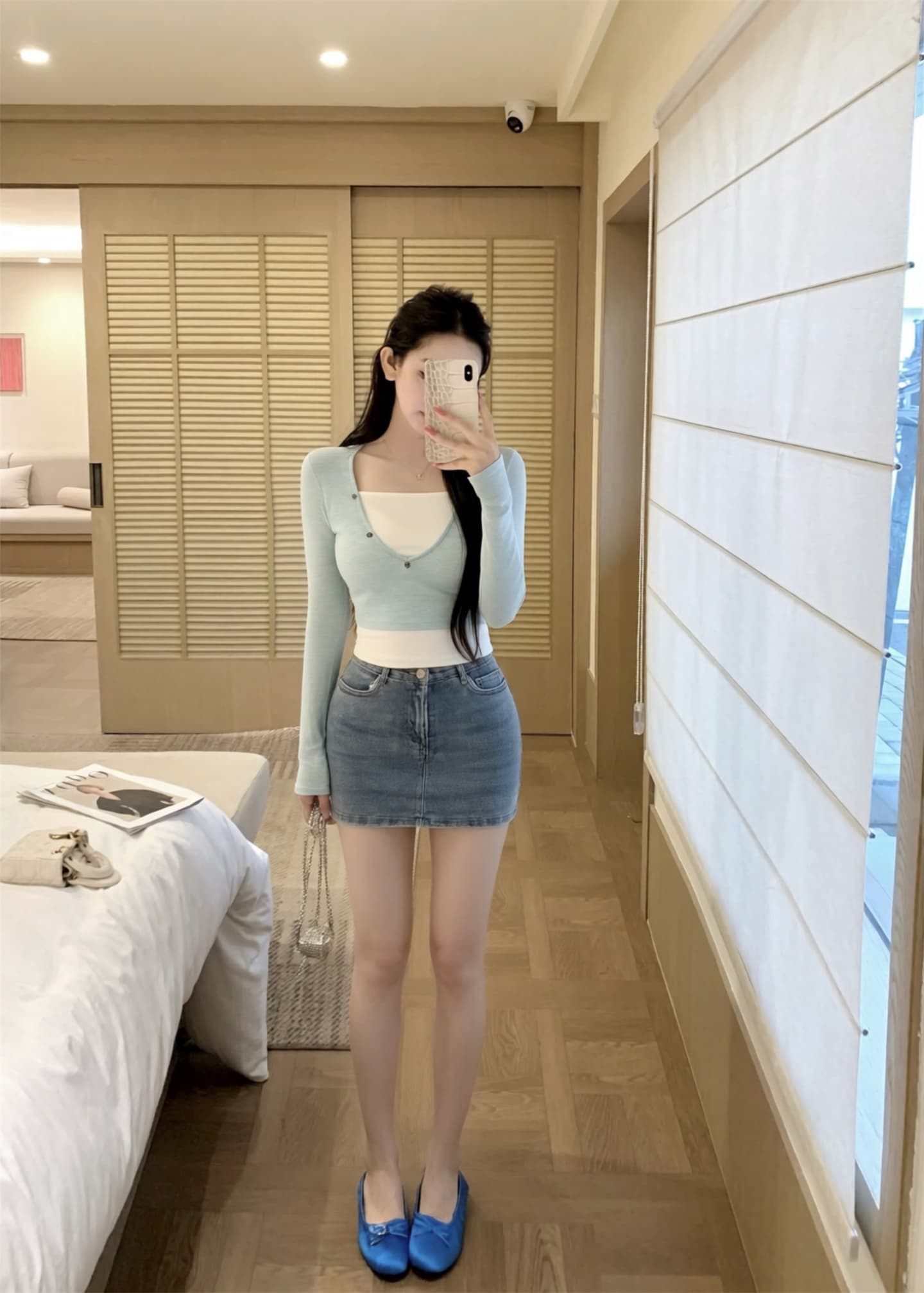 실사 이른 가을 새로운 배색 페이크 레이어드 만나는 니트 스웨터 여성 몸매 가꾸기 슬림해 보이는 V넥 패치워크 맨위 상세 이미지 16