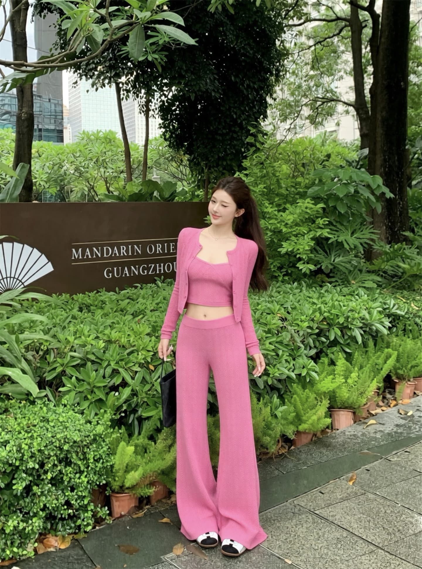 실사 이른 가을 새로운 캐주얼 품격 슬림해 보이는 디스플레이 화이트 니트 오픈 가디건 슬립 미니 스커트 긴 바지 세트 여성 상세 이미지 5