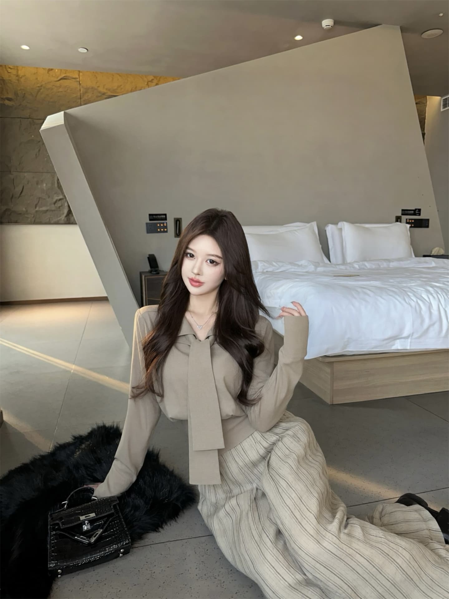 실사 이른 가을 느긋한 센스 레이스업 품격 슬림해 보이는 셔츠 출퇴근 센스 스트라이프 캐주얼 스트레이트 와이드 레깅스 바지 상세 이미지 1