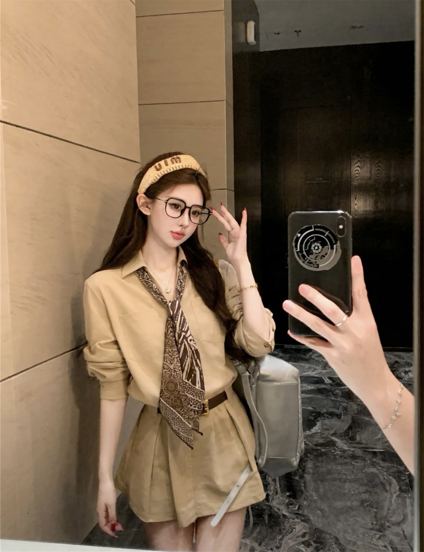 실사 이른 가을 폴로 칼라 허리 수축 셔츠 여성 드레스 새로운 한 부서 품격 미니 스커트 경기 스카프 벨트 이미지 3