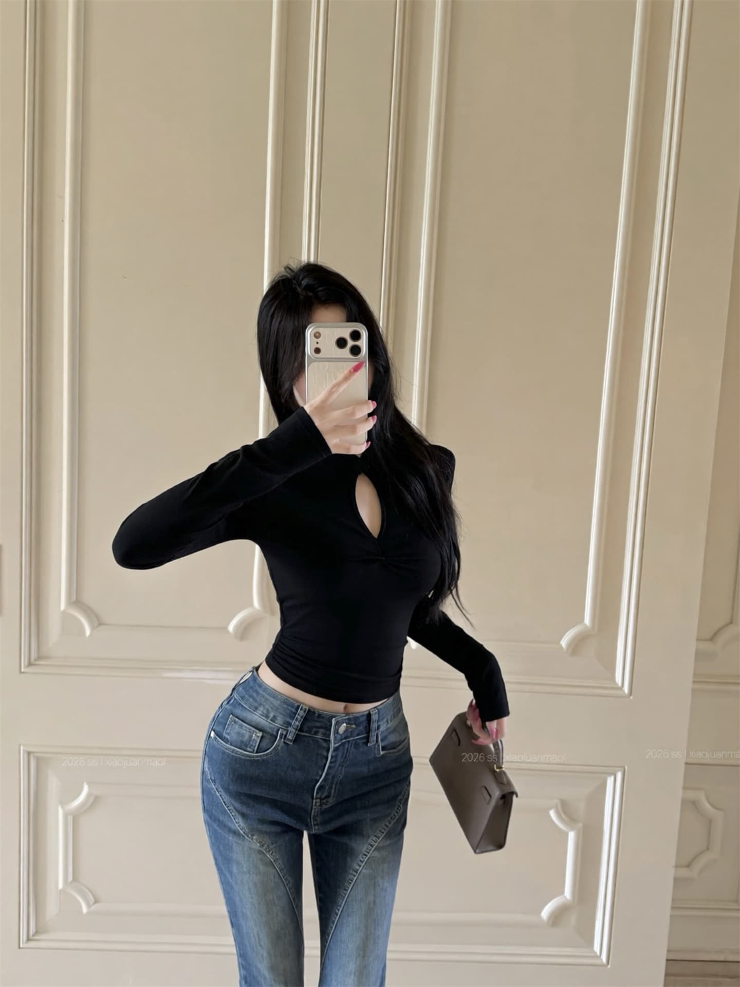 실사 이른 가을 중식 치파오 바람 기본 셔츠 여성 몸매 가꾸기 슬림해 보이는 섹시함 홀로우 아웃 단추 스탠드 칼라 긴팔 티셔츠 상세 이미지 11