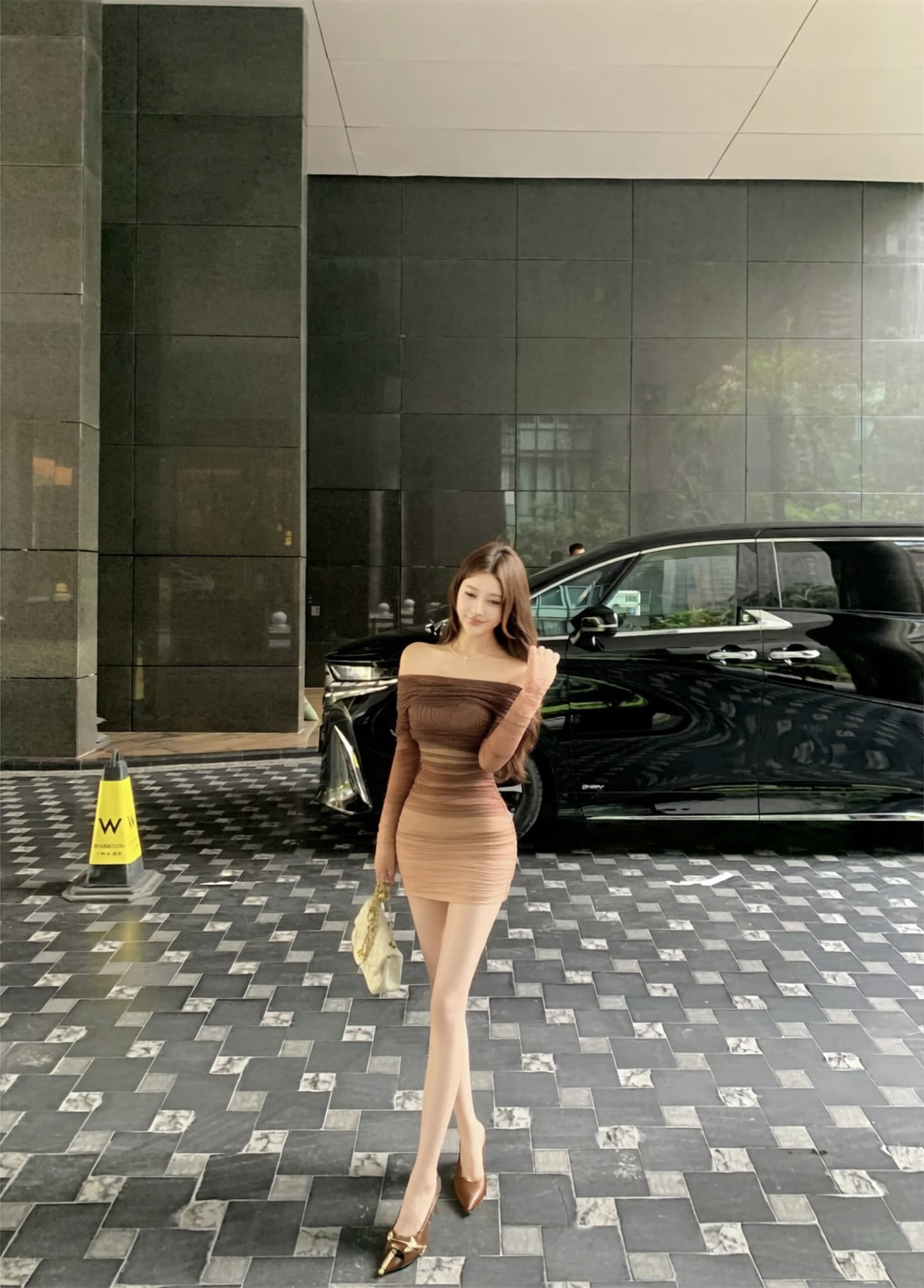 실사 이른 가을 새로운 맞춤 그라데이션 망사 주름 여성 드레스 몸매 가꾸기 오프숄더 타이트 스커트 미니 스커트 상세 이미지 14