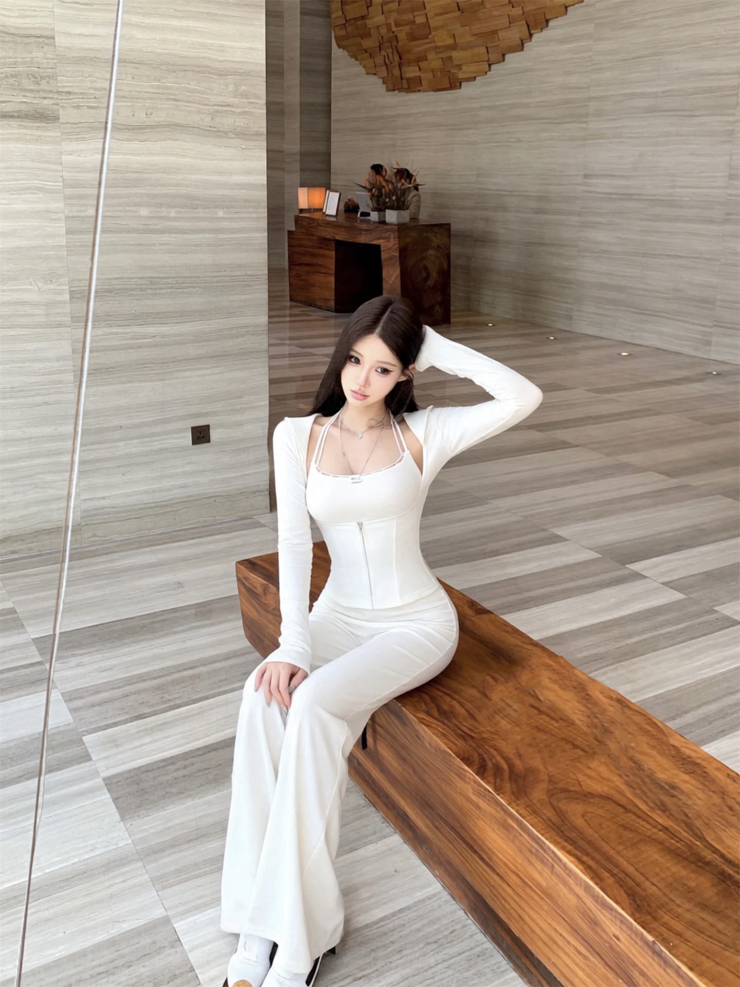 실사 이른 가을 새로운 한 부서 캐주얼 세트 긴팔 후드 재킷 행침 목 맨위 캐주얼 긴 바지 여성 상세 이미지 3