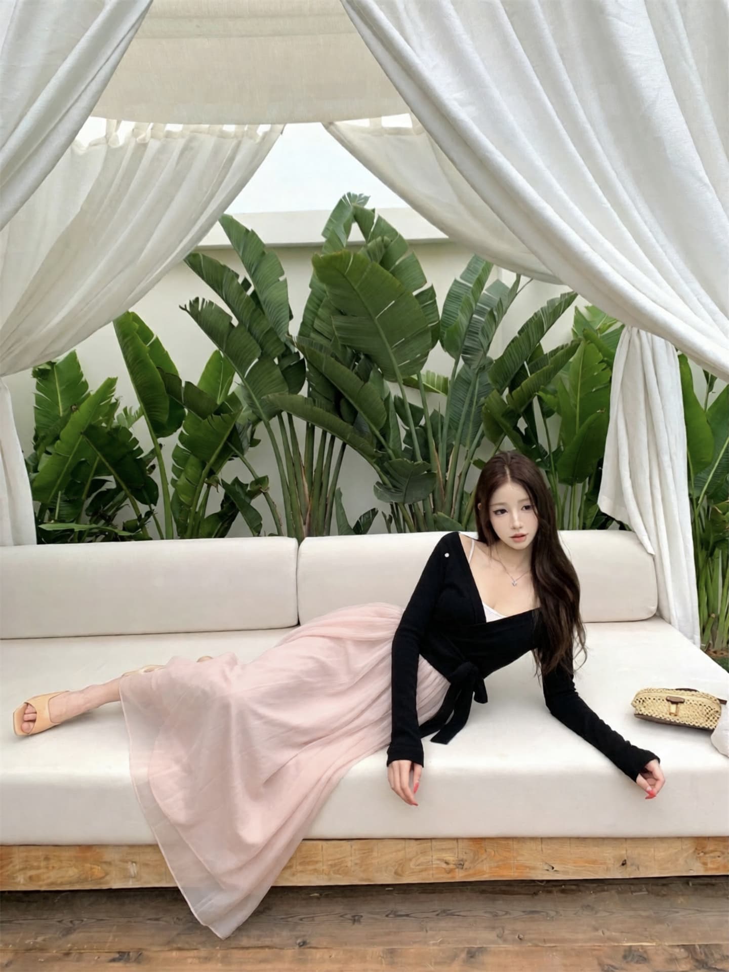 실사 이른 가을 새로운 Jiao 예쁜 발레 스트랩 니트 오픈 가디건 발레 망사 패치워크 드레스 투피스 세트 상세 이미지 5