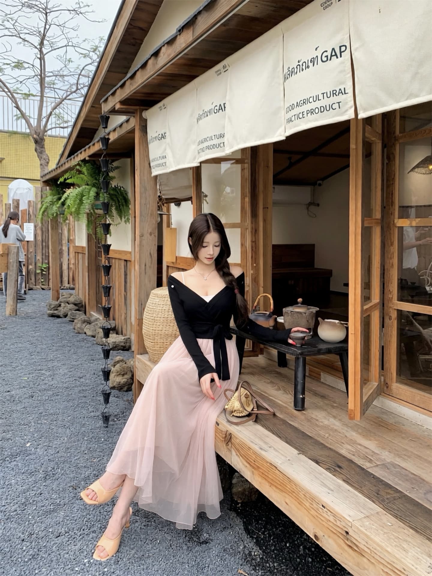실사 이른 가을 새로운 Jiao 예쁜 발레 스트랩 니트 오픈 가디건 발레 망사 패치워크 드레스 투피스 세트 상세 이미지 11