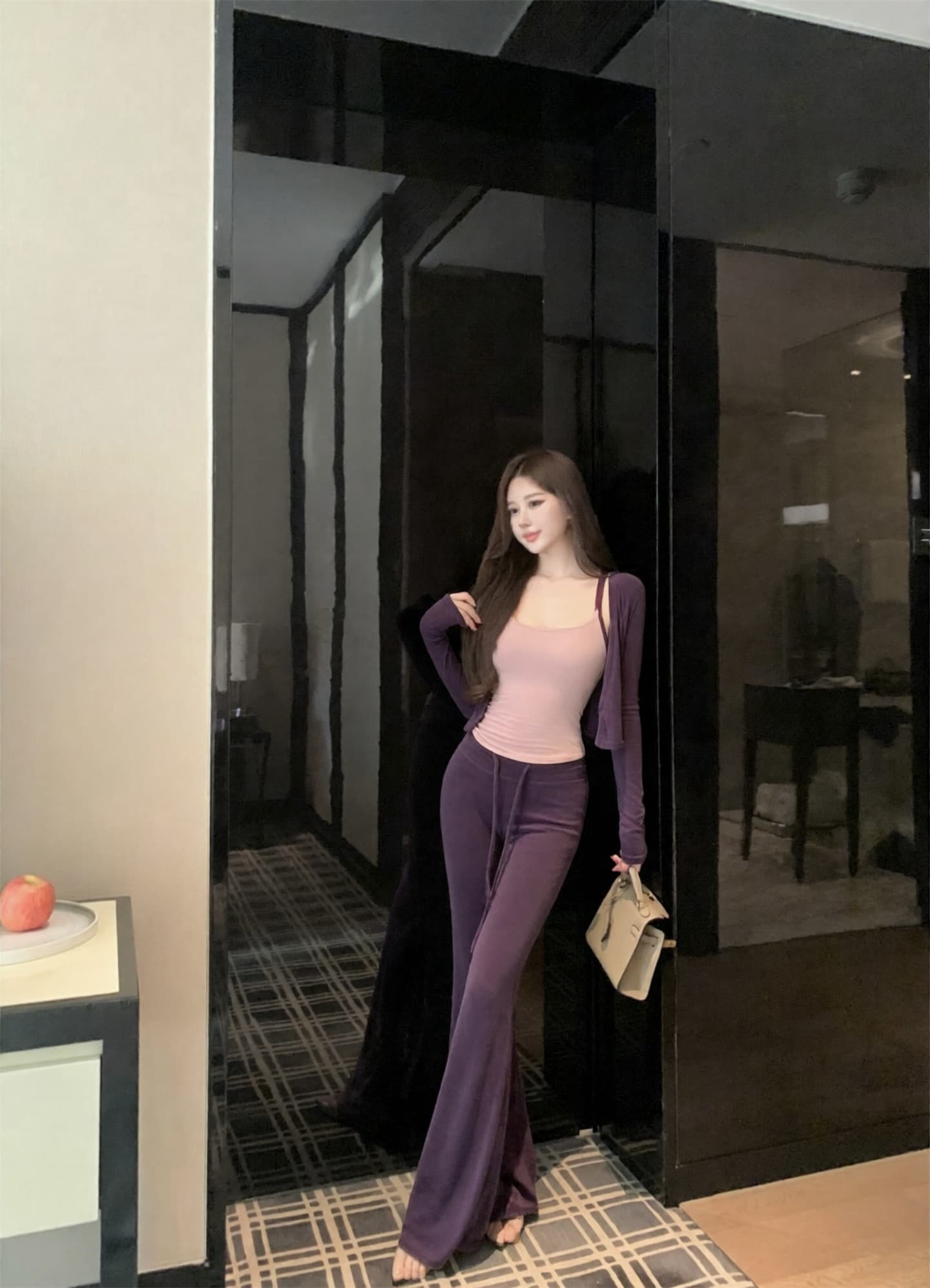 실사 이른 가을 새로운 공항 착용 가져 가라. 세트 그룹 삼색 세트 오픈 가디건 슬립 와이드 레그 팬츠 세 조각 여성 세트 상세 이미지 6