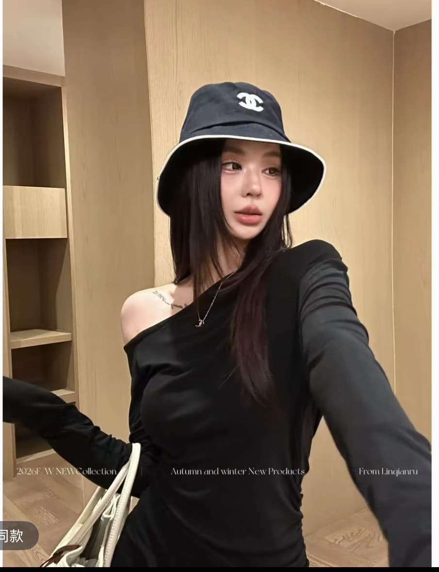 린 천 입력 자기 접촉 느긋한 새로운 품격 슬림해 보이는 고급 블루 좋은 모달 비스듬한 어깨 패션 세트 여성 상세 이미지 4