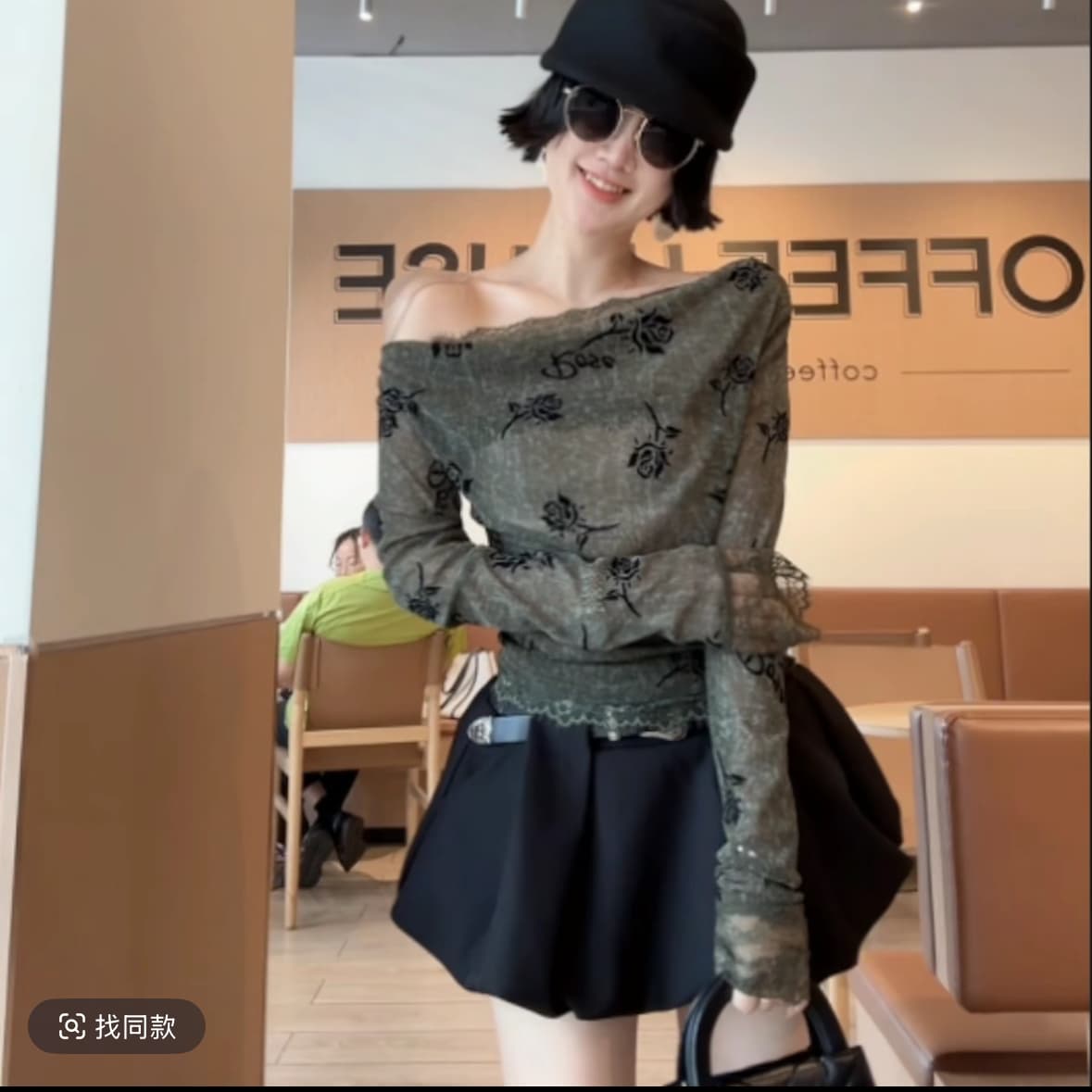 xiaobai 가을 프랑스식 프린트 레이스 조각 슬림해 보이는 다용도 긴팔 맨위 이미지 2