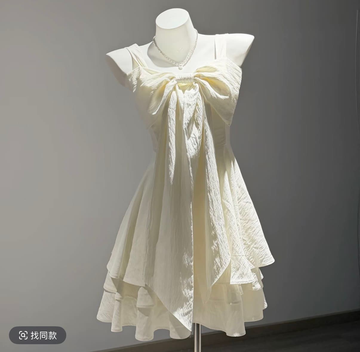 릴리스 vintage 달콤함 나비 매듭 디자인 센스 슬립 공주 바람 화이트 허리 수축 민소매 드레스 상세 이미지 1