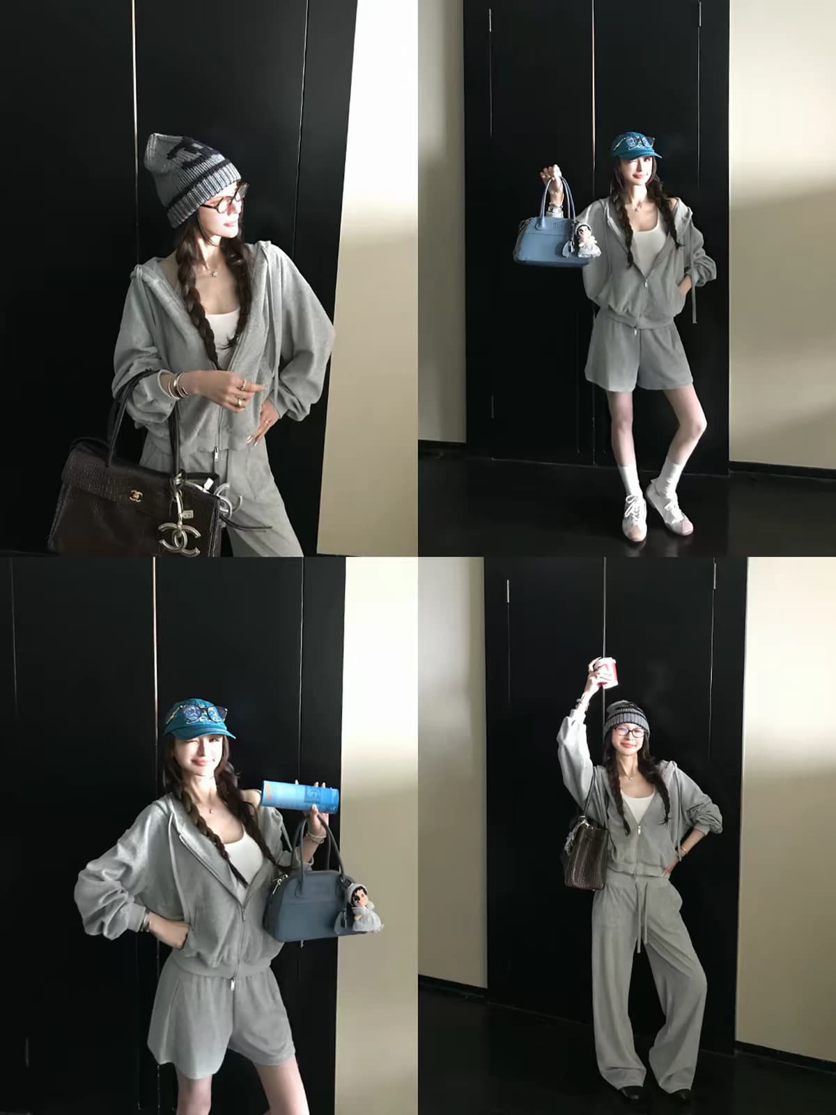 boyish 이른 가을 프라임 연 세트 300g 타월 원단 후드 티 스웨터 반바지 웨이 바지 느긋한 소년 센스 이미지 3