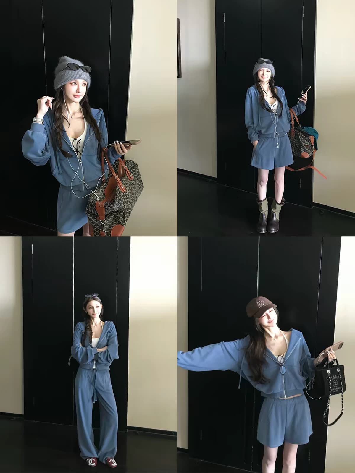 boyish 이른 가을 프라임 연 세트 300g 타월 원단 후드 티 스웨터 반바지 웨이 바지 느긋한 소년 센스 이미지 4