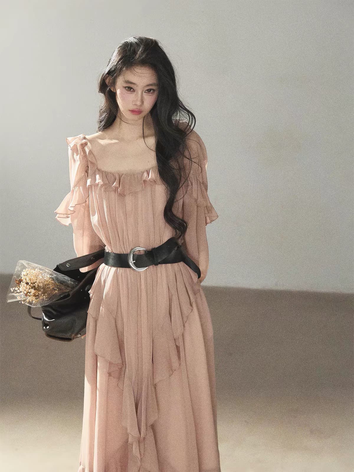 8 월 24 신제품 85 접기 aomalm 덜 또한 눈 기다려라. 하나 일몰 광선 프릴 여성 드레스 가을 이미지 4