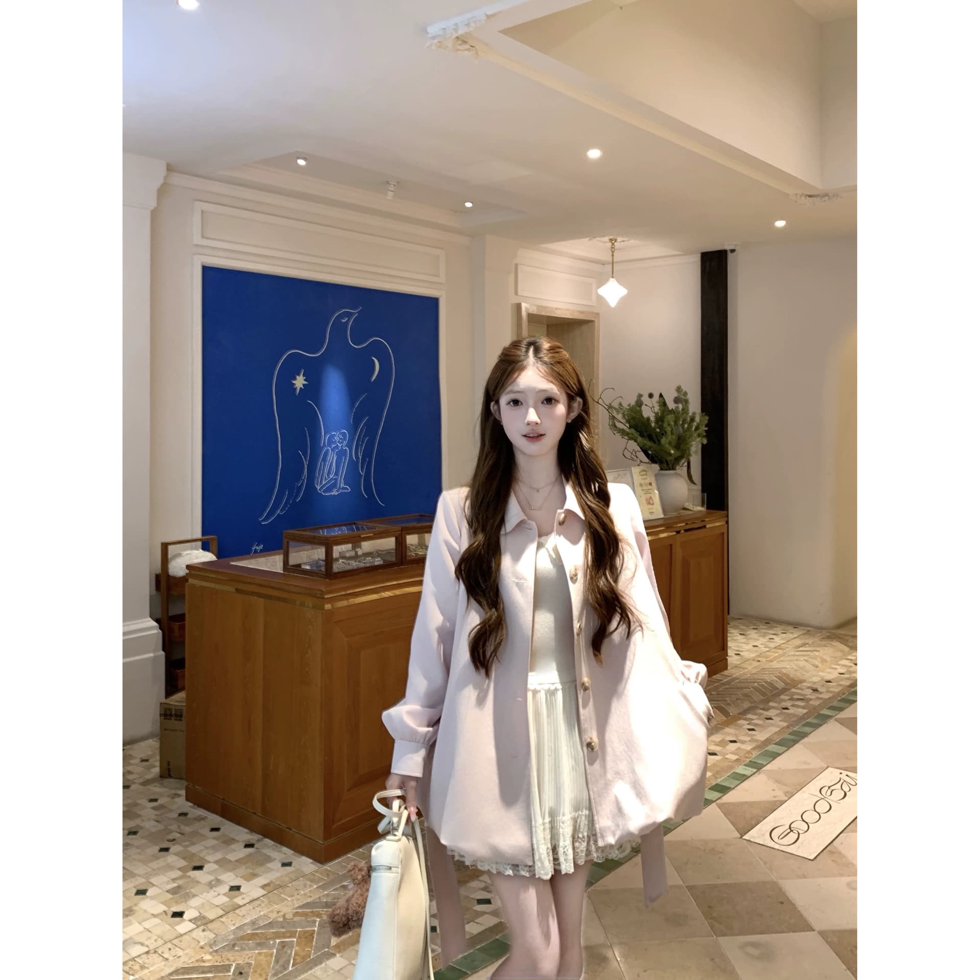 acaine8 24 20 00 95 할인 부드러운 라스베리 뮤 S 한 부서 캐주얼 벌룬 소매 프로필 모양 바람막이 이미지 5