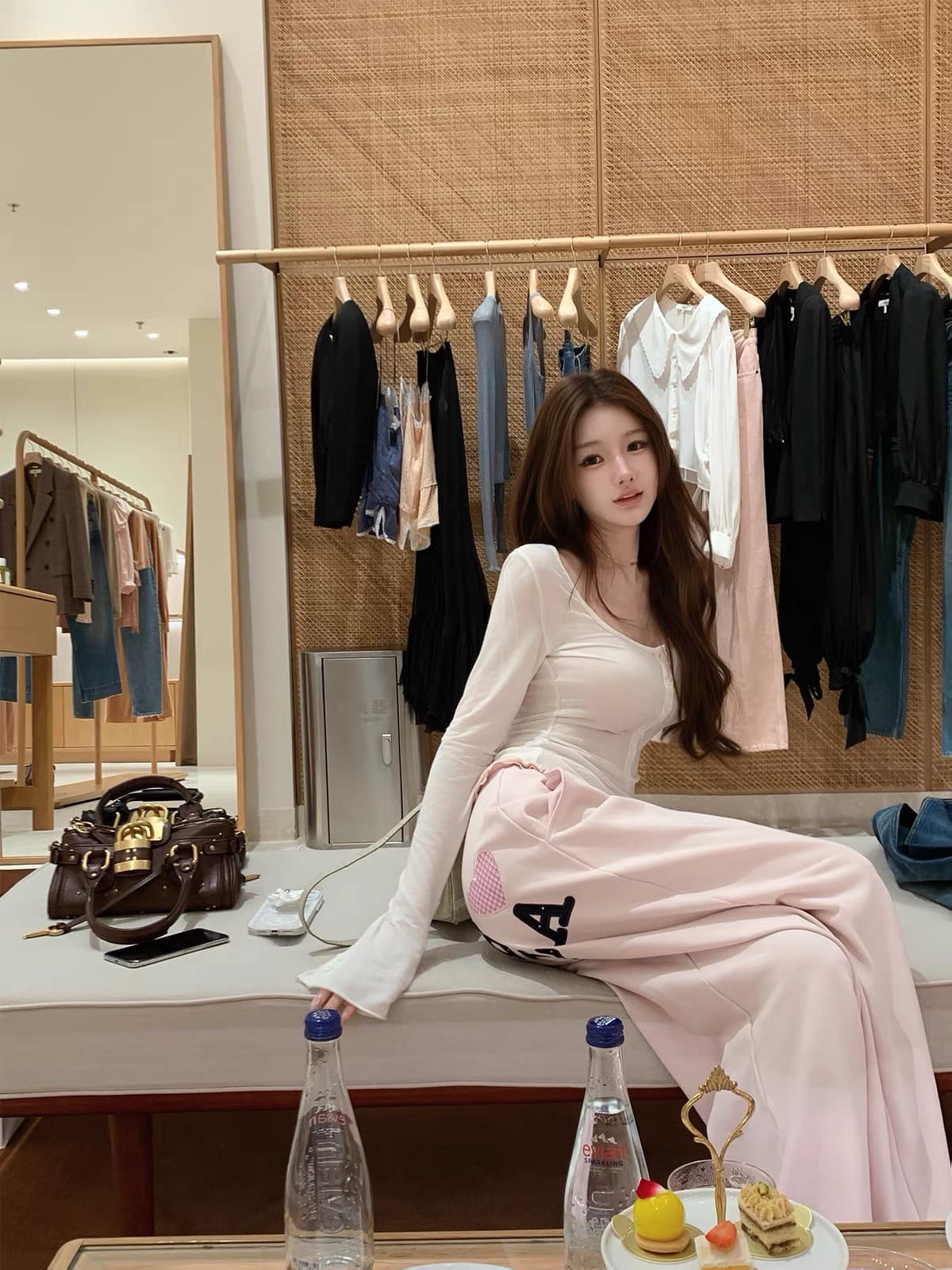 bigking 8 18 알몸의 센스 캐주얼 바지 한 부서 느긋한 숨기기 고기 자수 펌프 로프 웨이 바지 이미지 4