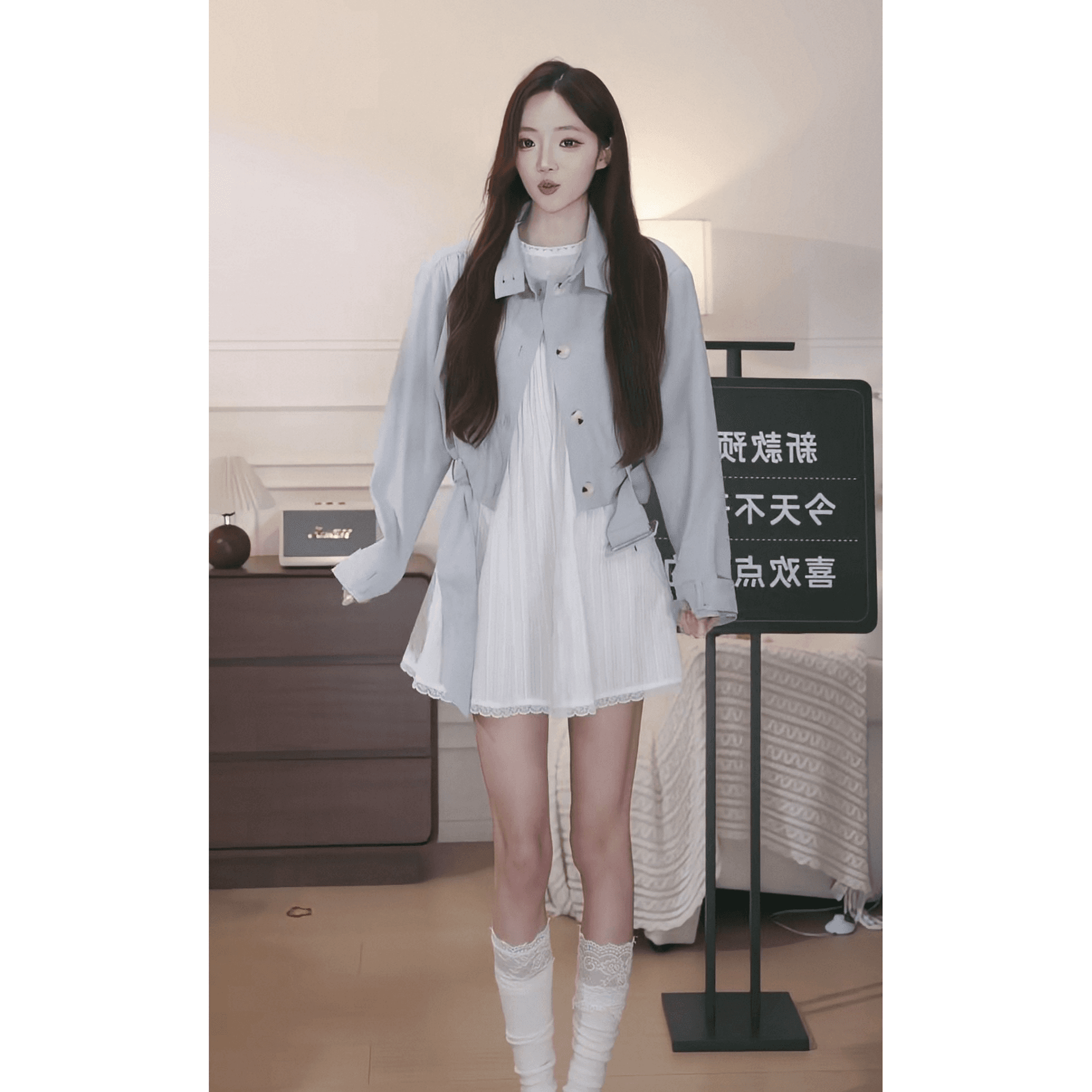 화이트 워터 여성 cho 나비 매듭 바람막이 라이 경기 서울 뒤집다 거절 칼라 짧은 바람막이 여성 이른 가을 레트로 디자인 센스 재킷 이미지 5