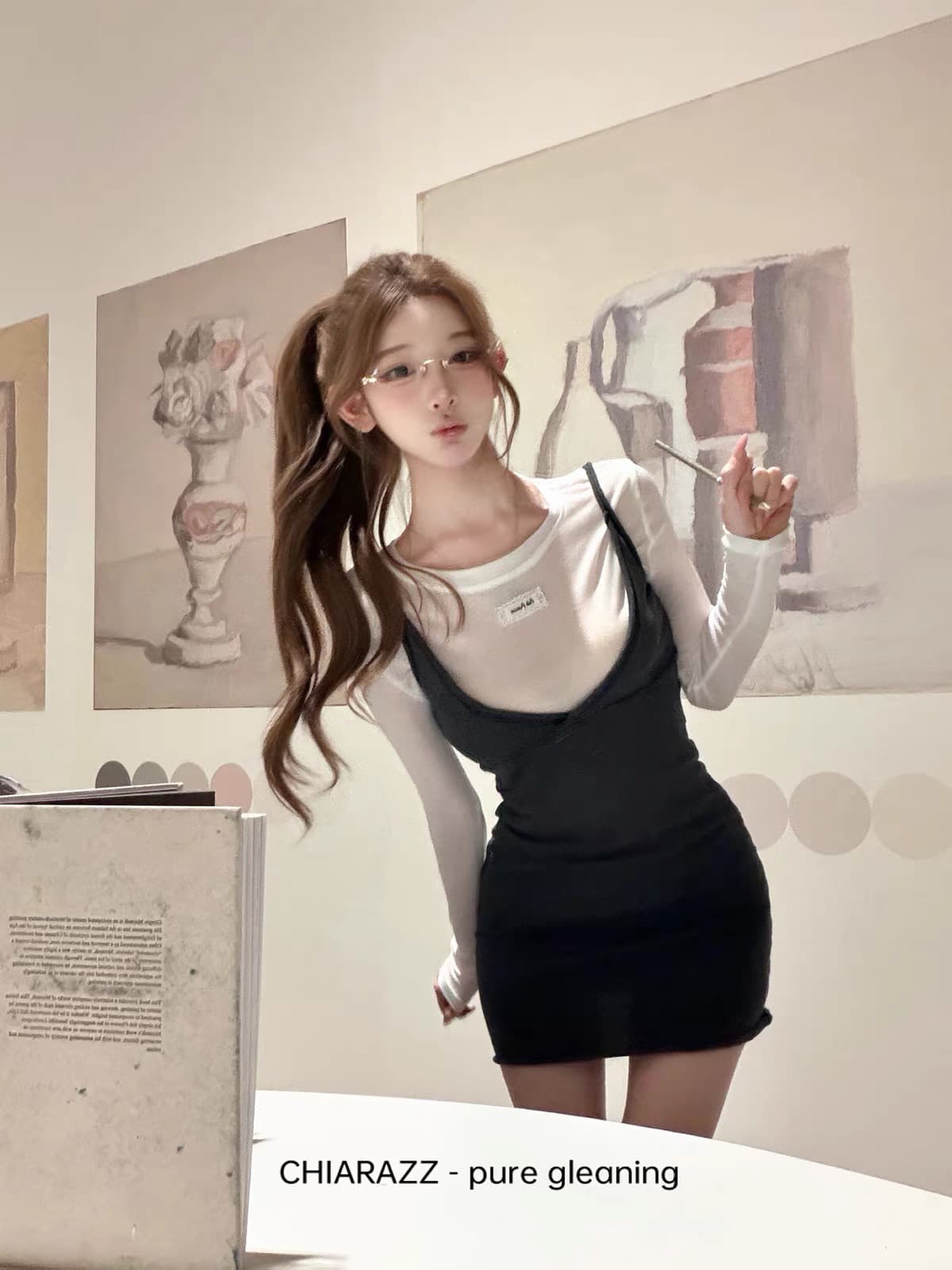 수영장 자오 짜오 chiarazz 서울 겨울 편지 miu 부서 화이트 레이블 기본 셔츠 회색 슬립 드레스