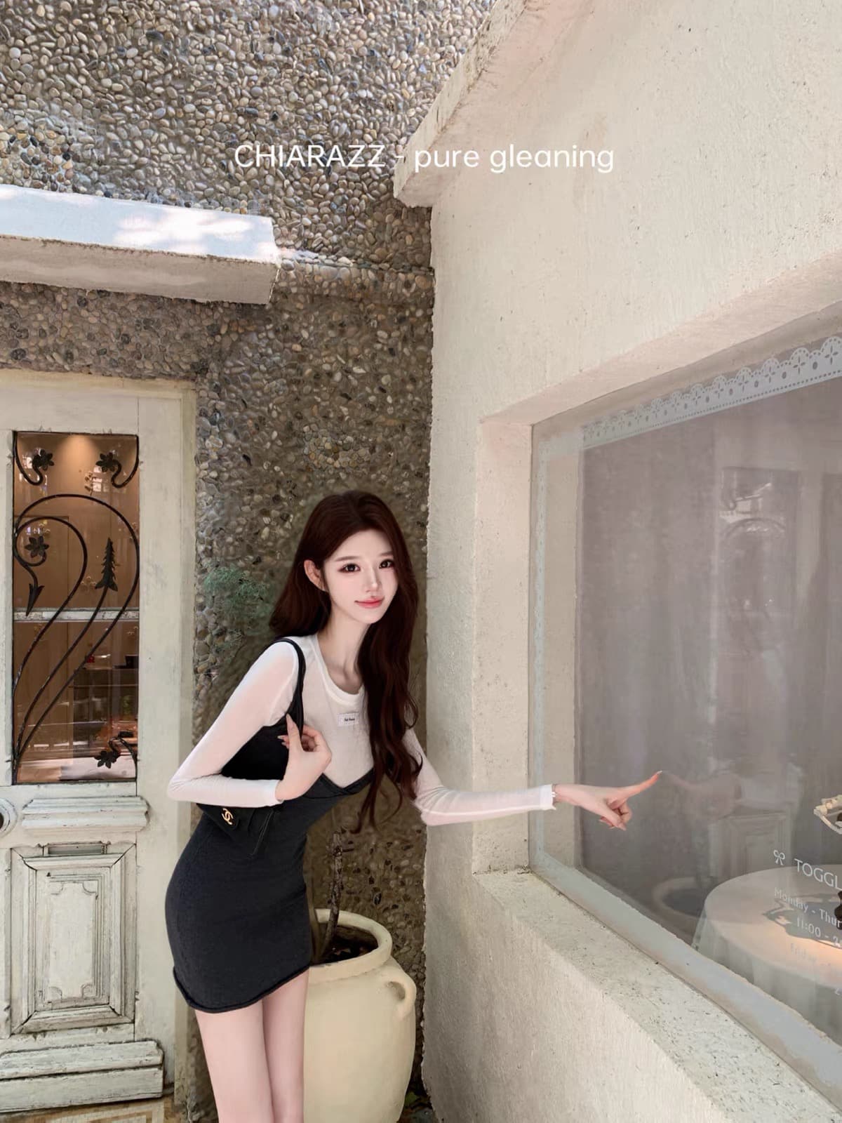 수영장 자오 짜오 chiarazz 서울 겨울 편지 miu 부서 화이트 레이블 기본 셔츠 회색 슬립 드레스 이미지 2