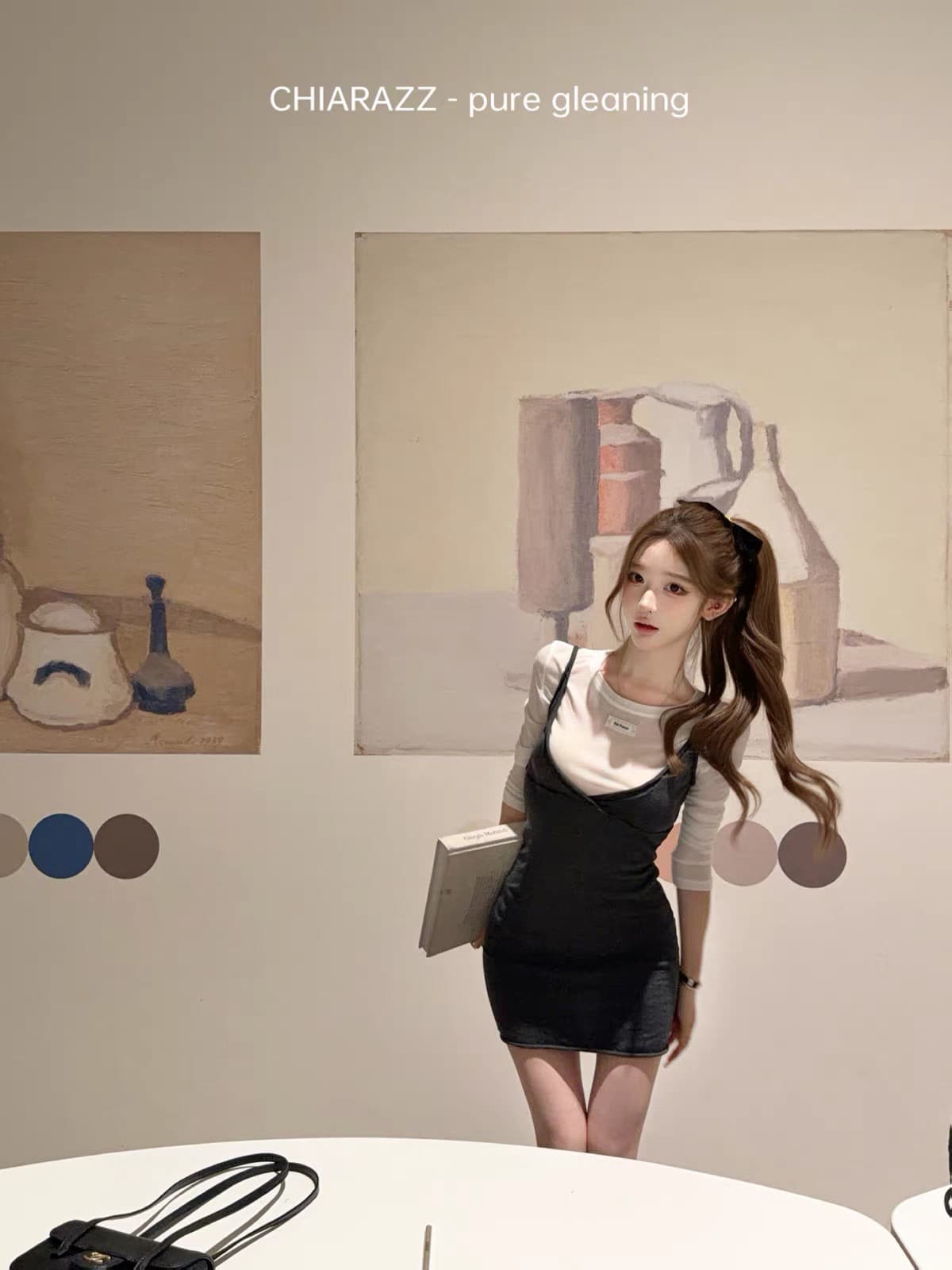 수영장 자오 짜오 chiarazz 서울 겨울 편지 miu 부서 화이트 레이블 기본 셔츠 회색 슬립 드레스 이미지 3