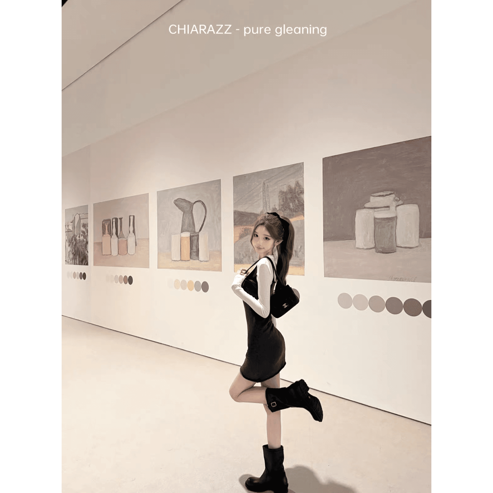 수영장 자오 짜오 chiarazz 서울 겨울 편지 miu 부서 화이트 레이블 기본 셔츠 회색 슬립 드레스 이미지 5