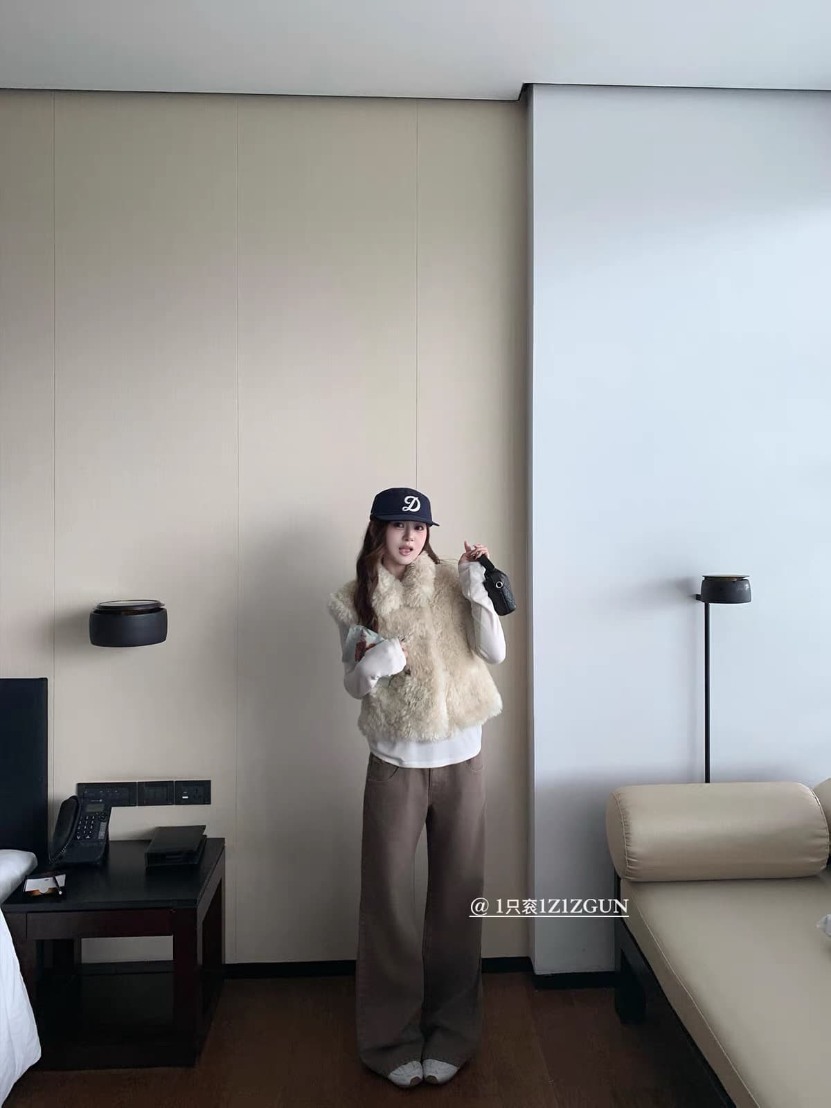 1개 다곤 1z1zgun 천 골드 센스 연령 감소 작은 베스트 작은 어깨 양털 피모 하나 환경 보호 모피 이미지 3