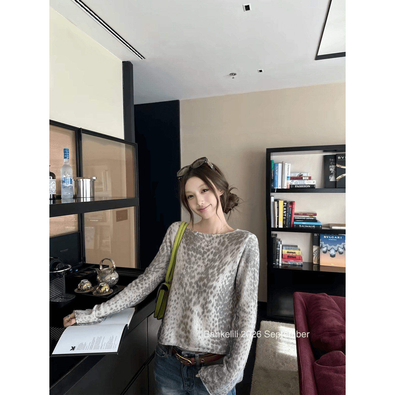 밤나무 코코아 bankelili 느긋한 우유 표범 레트로 레오파드 무늬 니트 기본 셔츠 맨위 여성 가을 겨울 프로 피부 이미지 5