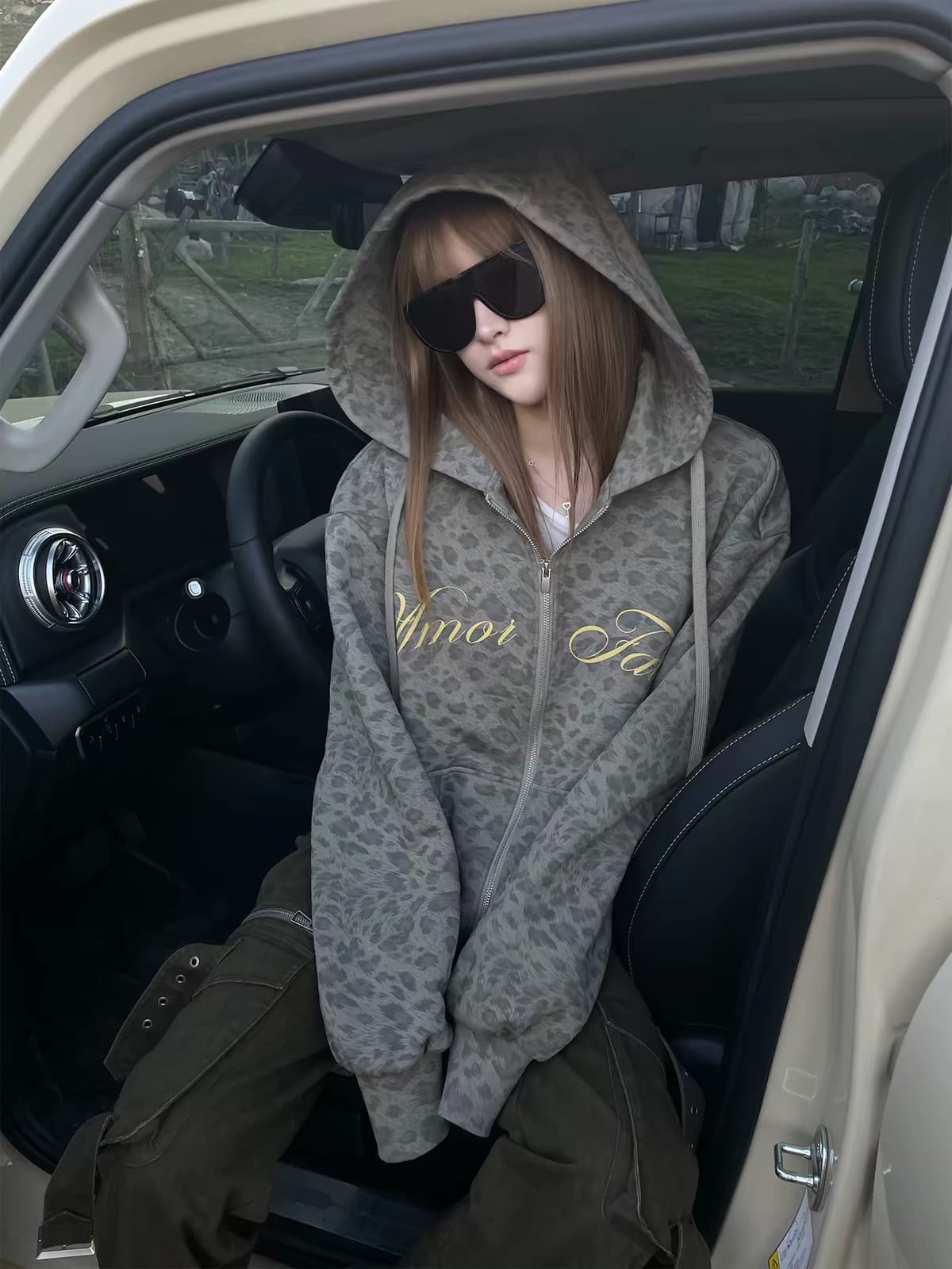 rase le sol 9 6 20 00 레트로 레오파드 무늬 후드 티 스웨터 재킷