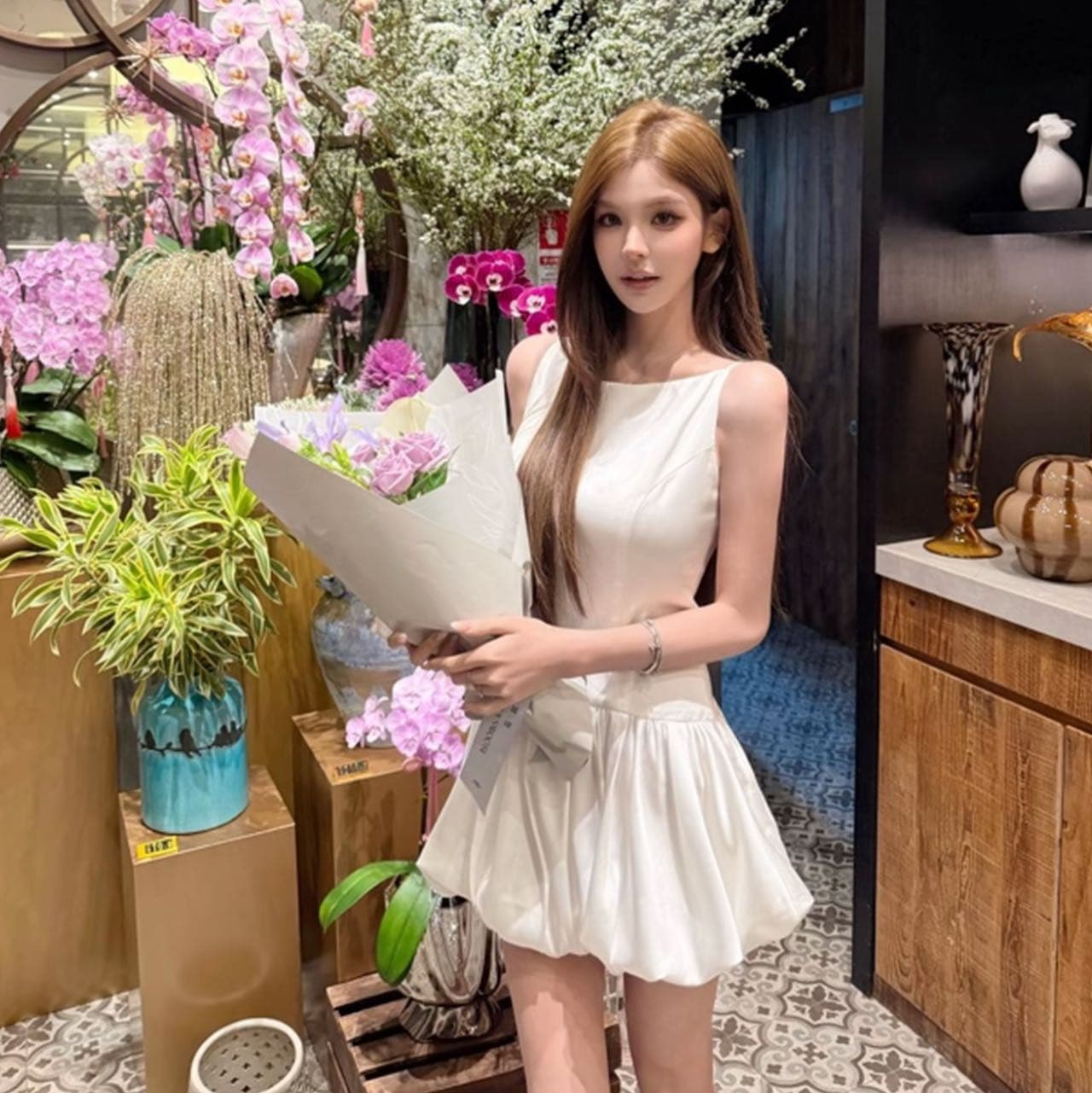 선물 물품 보내기 벨트 fay 달빛 꽃밭 품격 명문 여성 벨트 포함 발레 꽃밭 치마 슬립 드레스 이미지 3