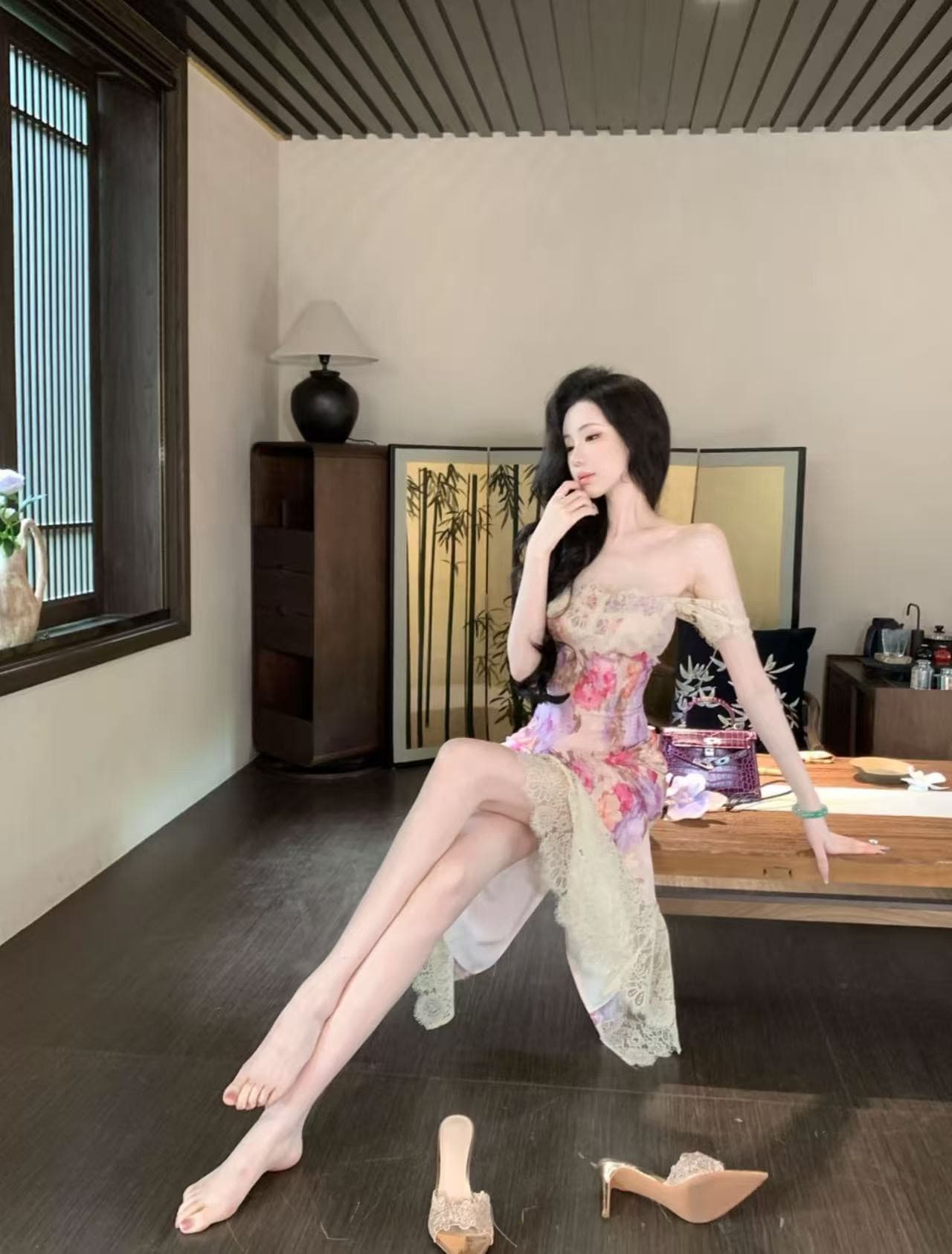 선물 물품 우아한 조 맞춤 하느님 뒷 정원 유화 장미 헤일로 염색 레이스 조각 드레스 dyzy 이미지 5
