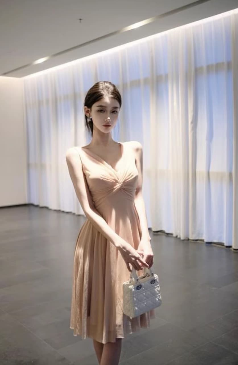 선물 물품 봄날 사역 부드러운 분말 흐름 실 프랑스식 순수한 욕망 바람 여름 V넥 비틀림 민소매 드레스 상세 이미지 1