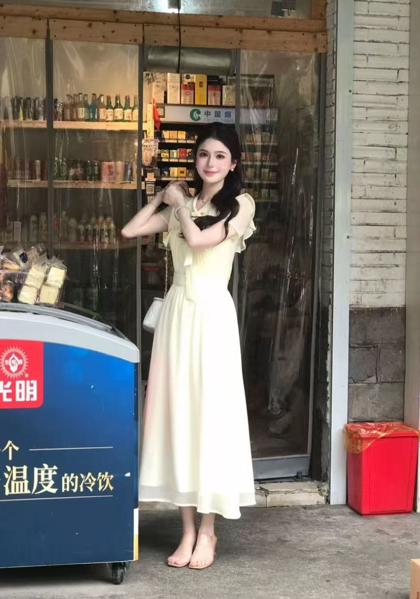 선물 물품 lili 리 리 가족 백색 안개 연애 편지 한 부서 부드러운 바람 레이스업 프릴 허리 수축 드레스 이미지 5