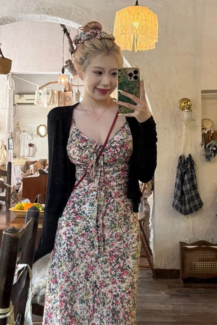 glozzzz 작은 야생화 선택하지 마라. 몸 우아한 슬림해 보이는 꽃무늬 드레스 이미지 6