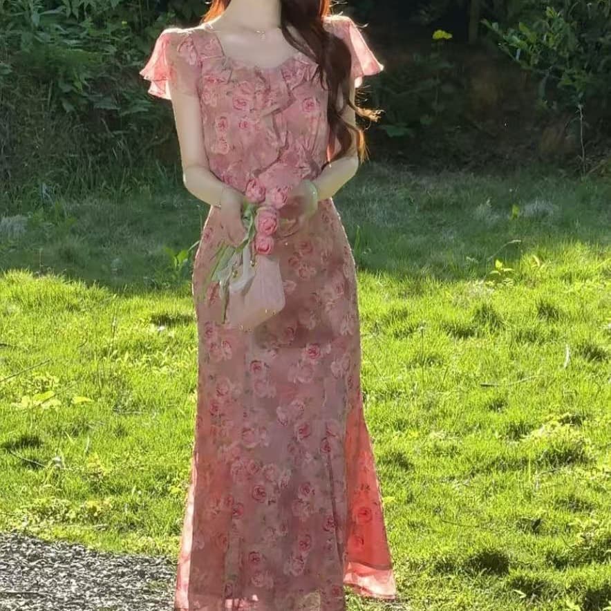 선물 물품 lili 리 리 가족 장미 속삭임 프랑스식 낭만주의 휴가 바람 프릴 인어 꼬리 드레스 이미지 5