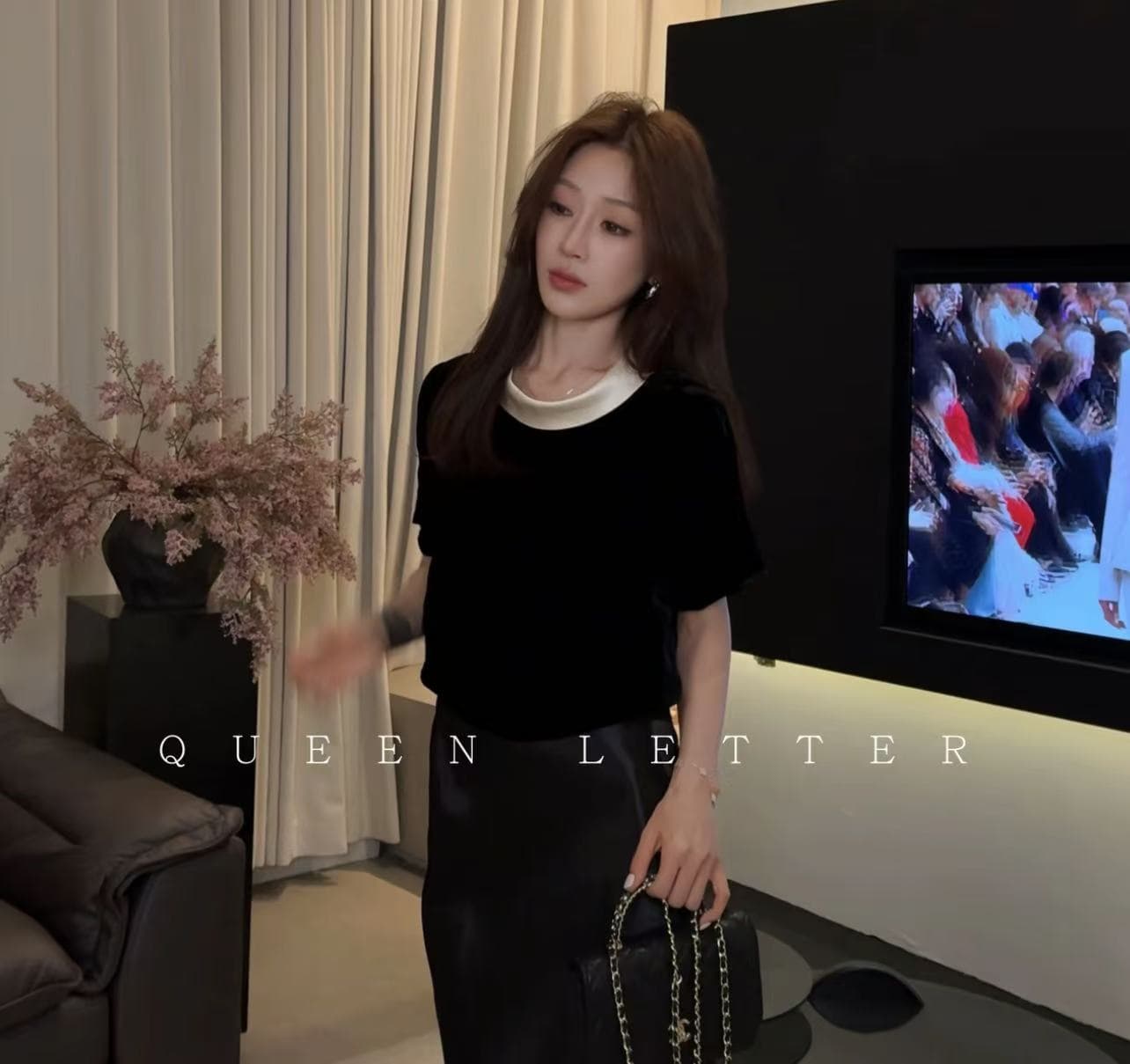 queen letter 작은 그는 벤 고급 품격 다용도 반소매 민소매 맨위 레트로 새틴 반신 스커트