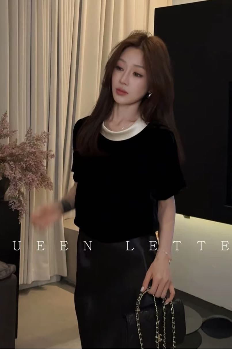 queen letter 작은 그는 벤 고급 품격 다용도 반소매 민소매 맨위 레트로 새틴 반신 스커트 이미지 6