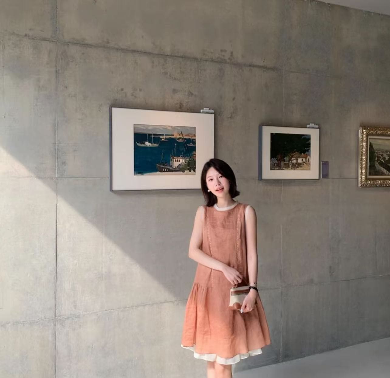 Taohuawu 2026 여름 새로운 한 부서 패치워크 치마 무거운 100 라미 드레스 이미지 3