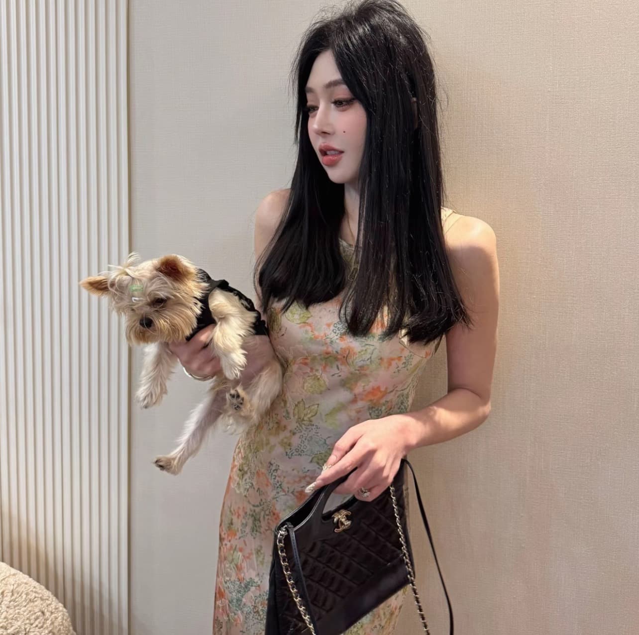 패션 연령 감소 차가운 센스 민소매 몸매 가꾸기 허리 수축 품격 프린트 드레스 이미지 2