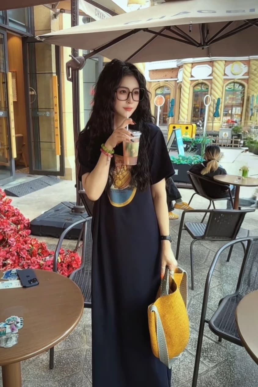 대 Ping 어린이 홈 새로운 루즈핏 캐주얼 한국 스타일 품격 롱 코트 티셔츠 드레스 이미지 3