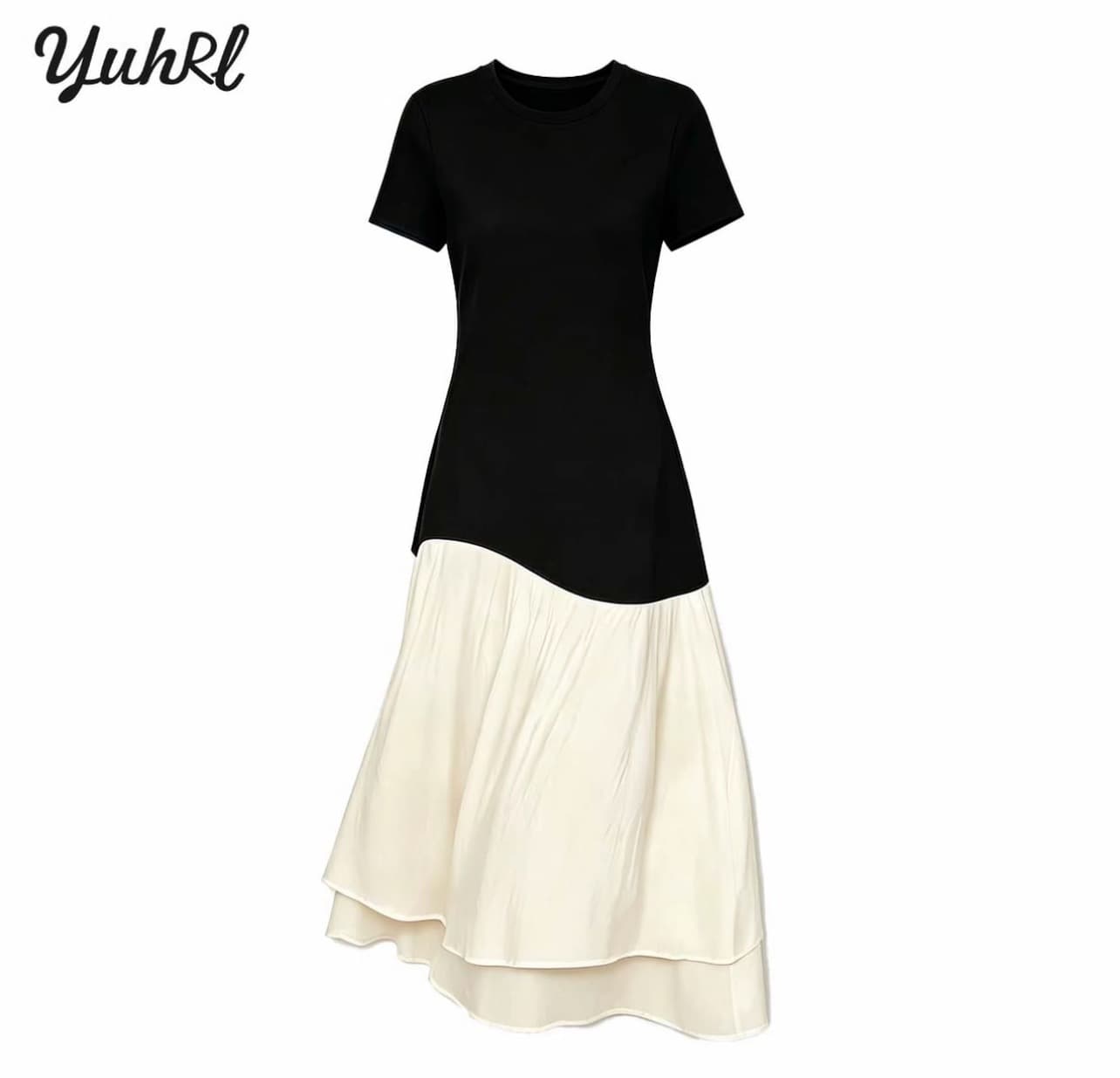 만남 마술 yuhrl 꿈 중간 상태 치마 여름 불규칙 밑단 편안함 패치워크 색상 드레스 이미지 3