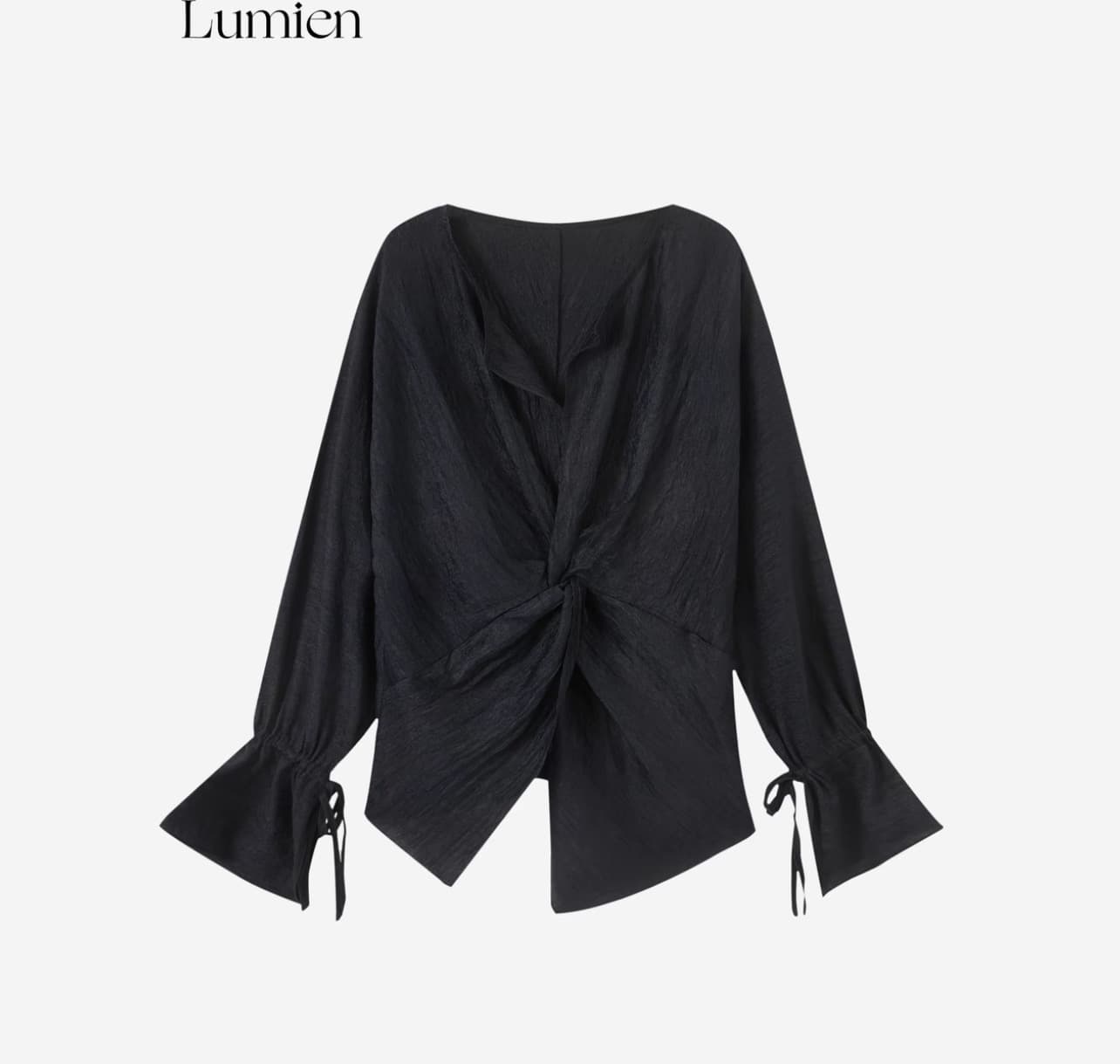 lumien 신제품 여름 새로운 비틀림 V넥 디자인 고급 센스 아세트산 긴팔 여성 셔츠 이미지 2