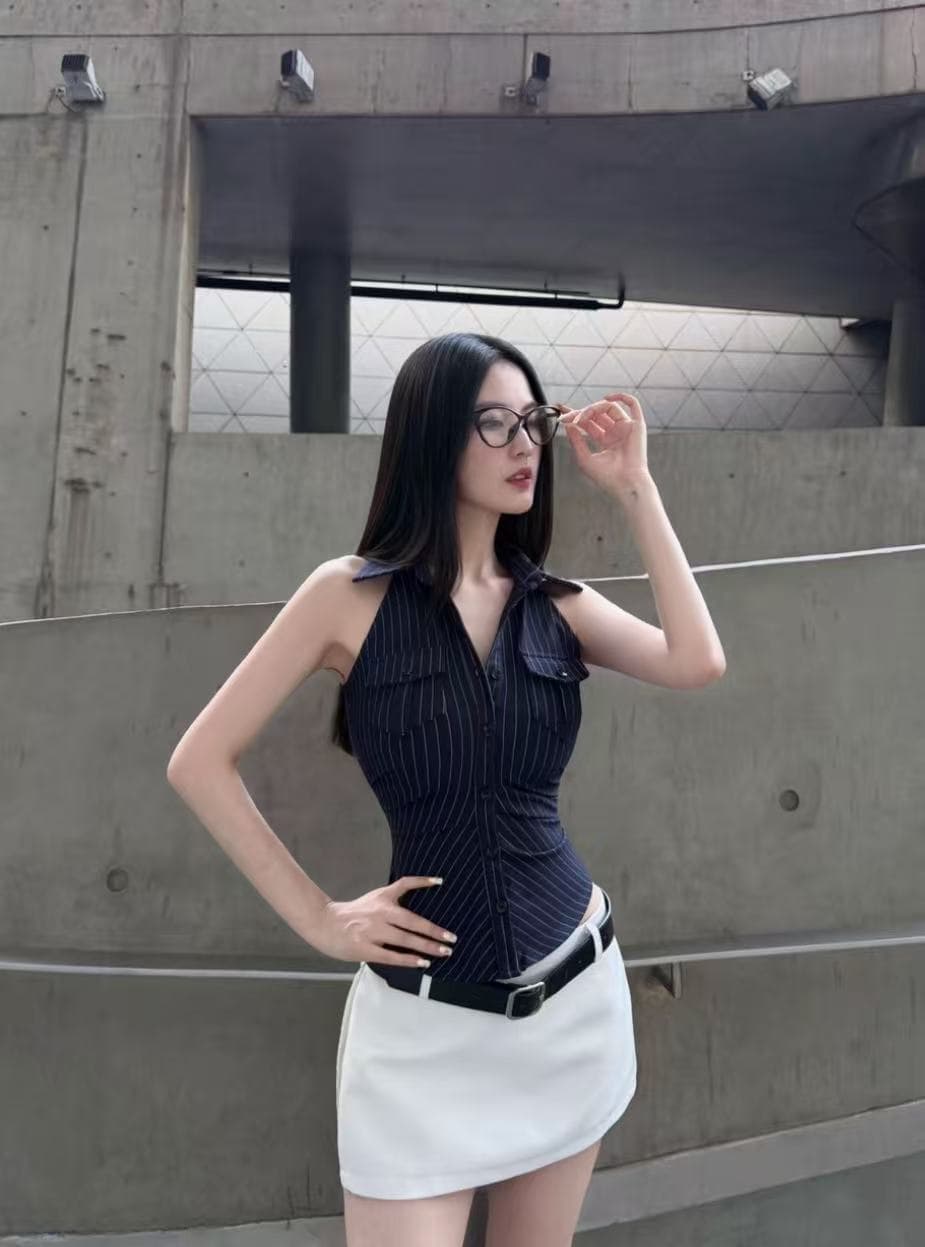 better me 오프숄더 섹션 유럽과 미국 핫걸 섹시함 몸매 가꾸기 정장 칼라 단추 셔츠 맨위 경기 정장 미니 스커트