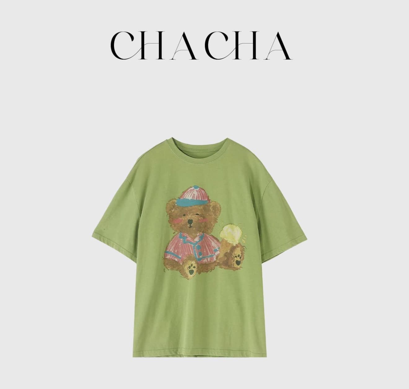 chacha 봄 와일드 유치한 곰 캐주얼 패션 다용도 워싱 녹색 작은 곰 티셔츠 색상 도트 무늬 반 스커트 이미지 2