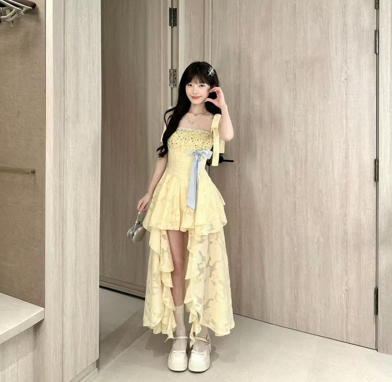 캄파넬라 세과 house 허니 포멜로 스타 모래 달콤함 휴가 바람 프린트 슬립 트임 술 드레스 여름 순수한 욕망