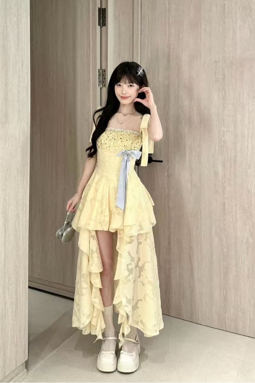 캄파넬라 세과 house 허니 포멜로 스타 모래 달콤함 휴가 바람 프린트 슬립 트임 술 드레스 여름 순수한 욕망 이미지 5