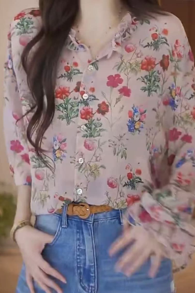 boxue 브로케이드 와일드 주간 실크 통기성 고급 센스 전원 꽃무늬 빛 럭셔리 맨위 이미지 5