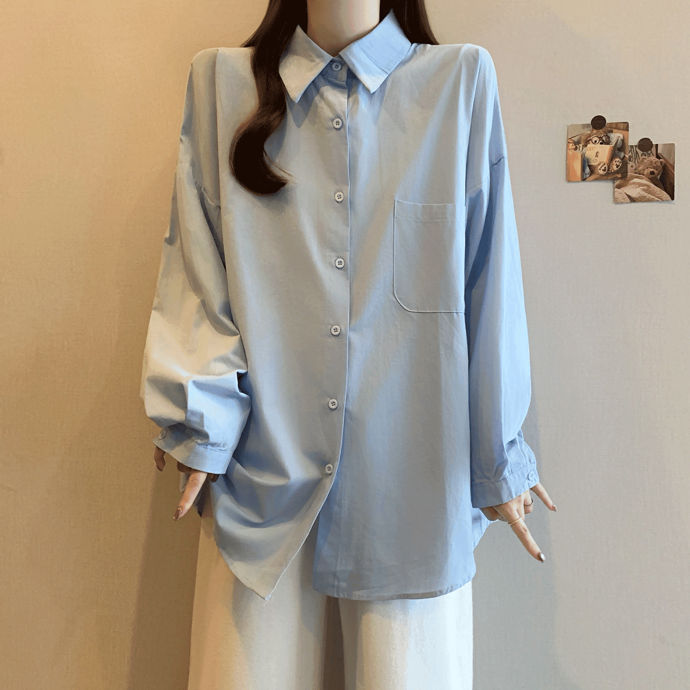 실사 빅 사이즈 긴팔 여성 셔츠 2026 년 한국 스타일 가을 루즈핏 느긋한 바람 캐주얼 패션 단색 다용도 맨위 상세 이미지 18