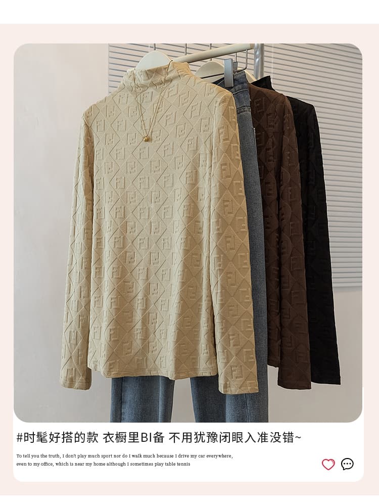 실사 빅 사이즈 여성 의류 한국 스타일 반하이넥 품격 티셔츠 여성 겨울 지방 mm 패션 인사이드 가져 가라. 보온 기본 셔츠 맨위 상세 이미지 4