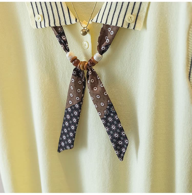 실사 빅 사이즈 여름 한 부서 POLO 칼라 배색 학원 스타일 스카프 니트 티셔츠 다용도 루즈핏 슬림해 보이는 맨위 상세 이미지 28