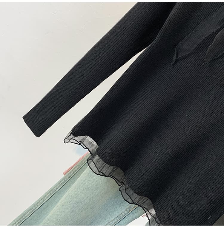 실사 빅 사이즈 긴팔 니트 스웨터 망사 리본 디자인 센스 아름다운 인사이드 가져 가라. 기본 셔츠 디자인 센스 슬림해 보이는 맨위 상세 이미지 39