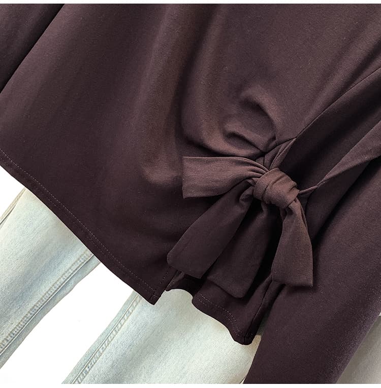 실사 빅 사이즈 긴팔 티셔츠 여성 2026 년 가을 새로운 슬림해 보이는 레이스업 허리 수축 다용도 패션 지방 mm 맨위 상세 이미지 25